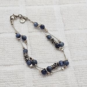 Silpada 925 Silver Sodalite Bead Station Bracelet 7” Wrist Fit